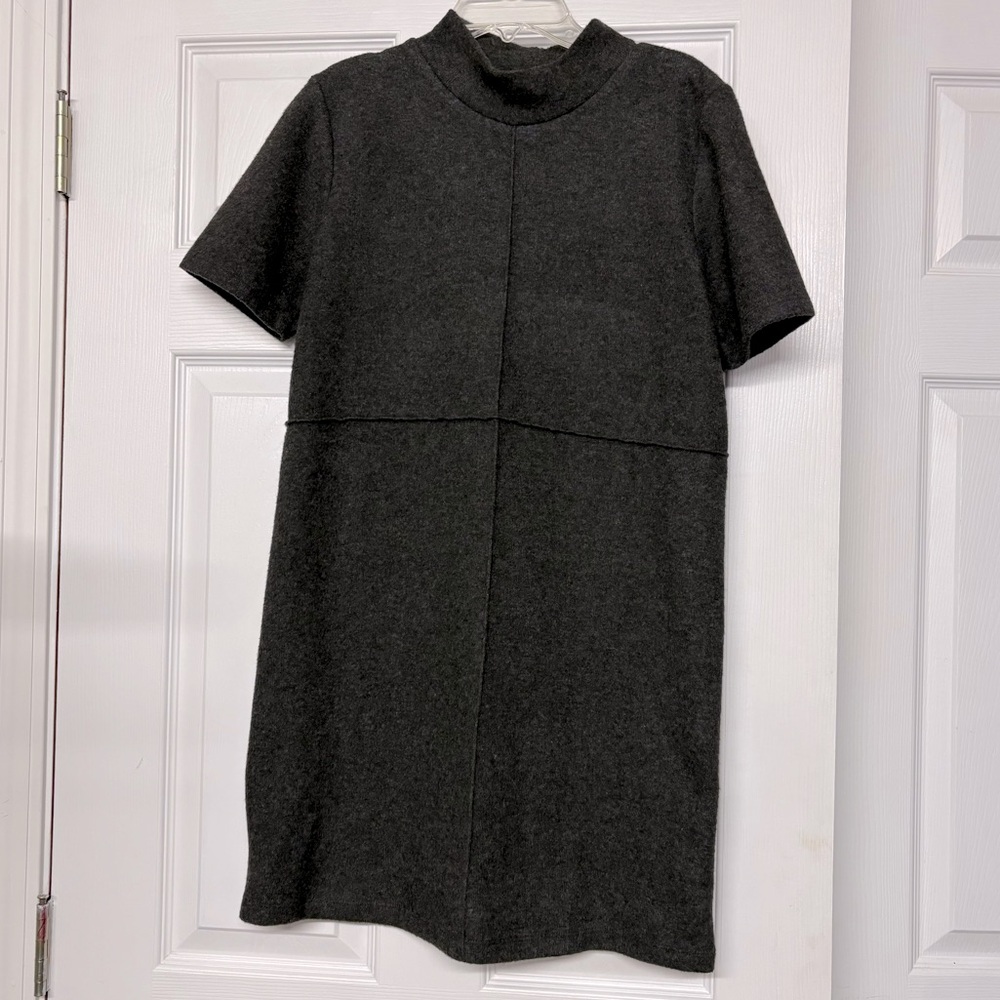 Zara Very Soft Charcoal Gray Mock Neck Shift Dress Sz M NWT